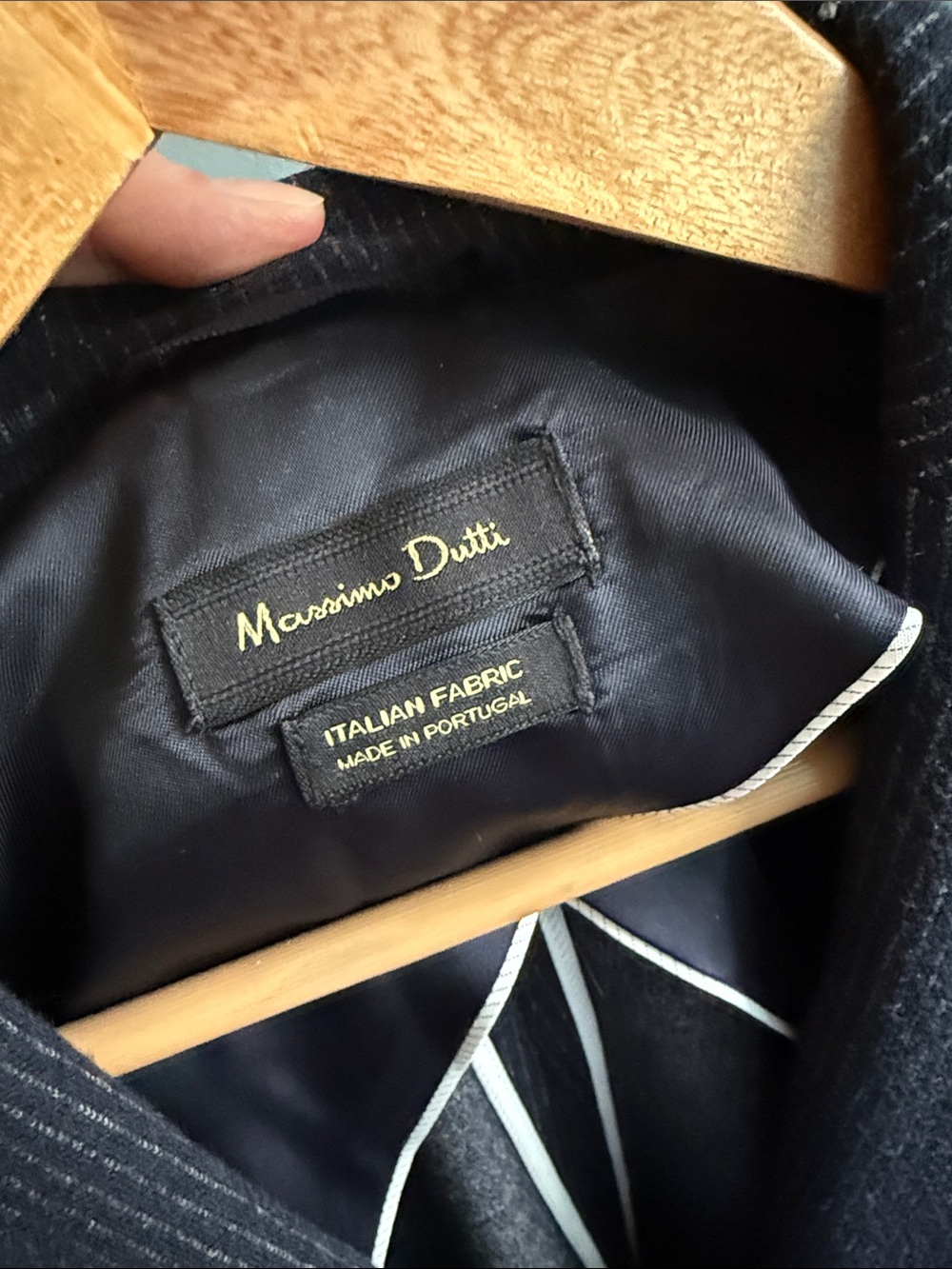 Massimo Dutti Navy Ribbed Single-Button Blazer - Picture 3 of 6